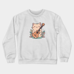 Cat Ukelele Music Animal Lover Crewneck Sweatshirt